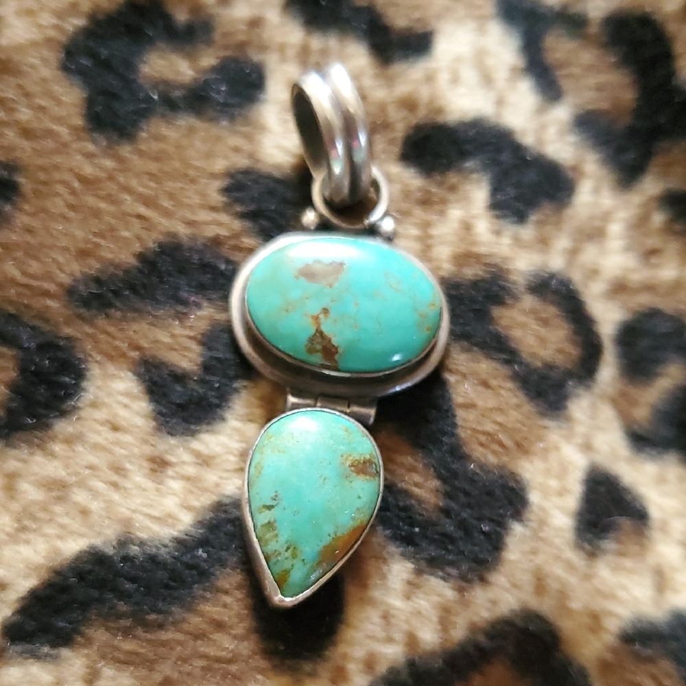925 Turquoise Double Stone Drop Pendant - Sterling Style Women’s Jewelry